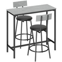 BARTISCH-SET DE-39307 100/40 cm Tisch mit 2 Hockern Grau - Grau, Holzwerkstoff (100/90.5/40cm) - ComfortXL