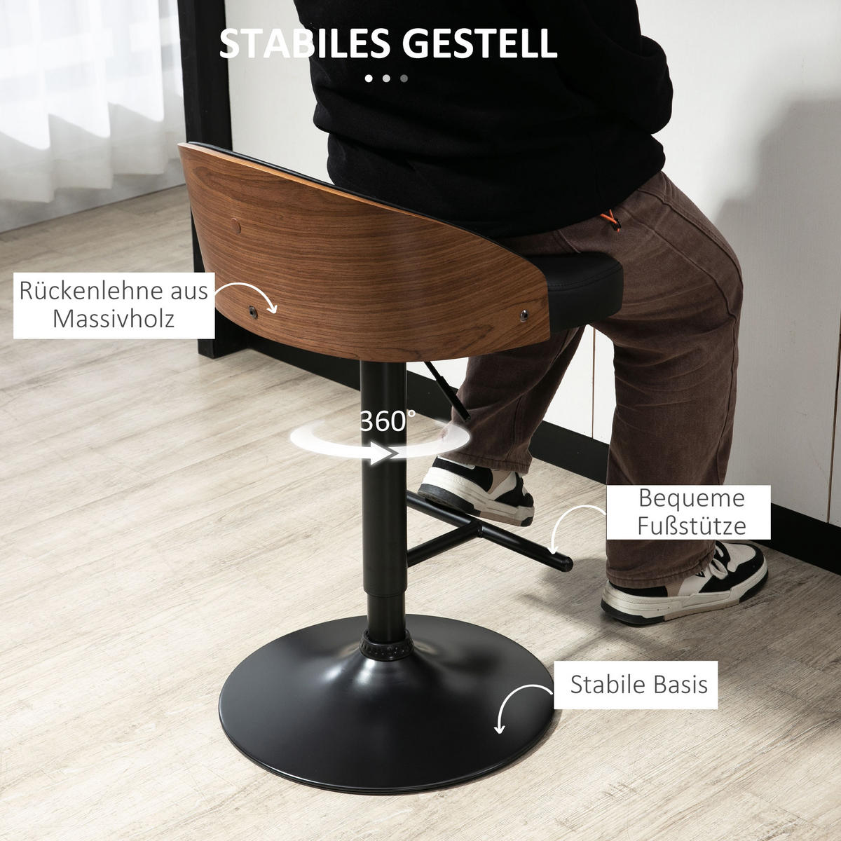 BARHOCKER, Kunstleder, Schwarz+Kaffee - Schwarz, Kunststoff (49.5/96/48cm) - HOMCOM