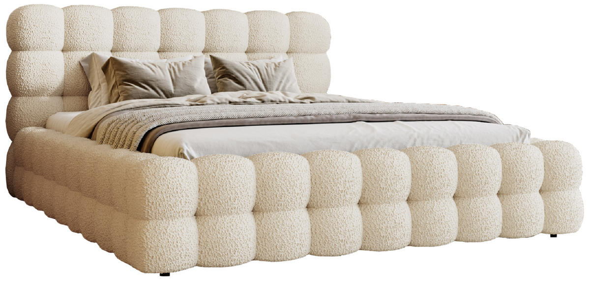 POLSTERBETT 140x200 cm Parlas Bis, Bettkasten, Lattenrost, Boucle, Creme - Creme, Holz/Textil (140/200cm) - Emporius