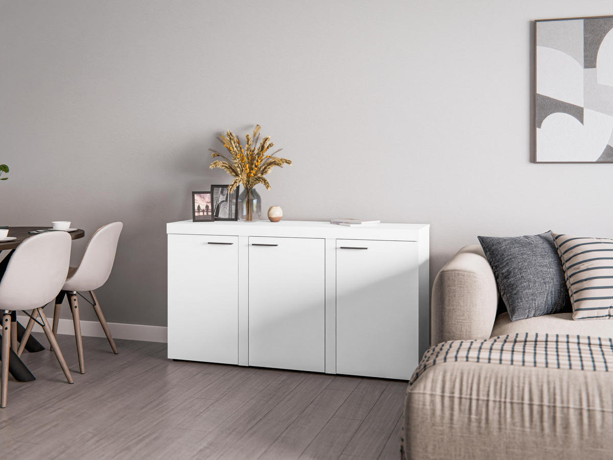 SIDEBOARD Spacoro 3D Weiß 148,8/82/40,3 cm – Wohnzimmer Kommode Stilvolle, Modern - Weiß, Holzwerkstoff/Kunststoff (149/82/40cm) - AX Living