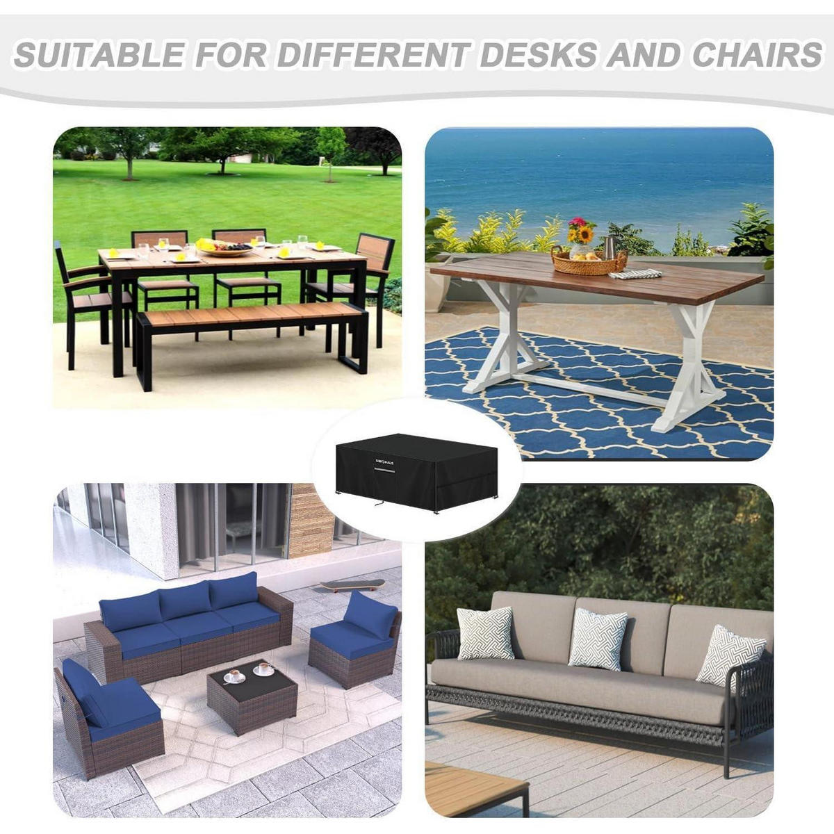 ABDECKUNG für Gartenmöbel Wasserdicht 200 x 80 x 75 cm - Schwarz, Textil (1/1/1cm)
