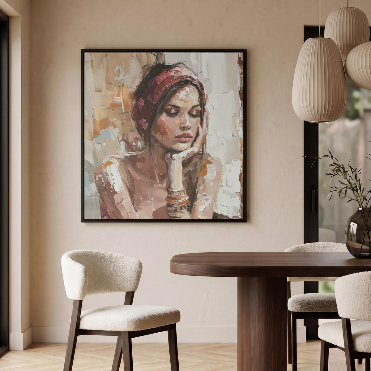 LEINWAND Bilder mit Rahmen - Frau - Lackierung - Porträt - Modern - 90x90 - Altrosa, Textil (90/90cm) - MuchoWow