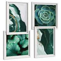 BILDER SET 4er Set - 50x50 cm & 40x60 cm Weißer Rahmen - Abstrakte Muster von Sukkulentenblättern - Weiß, Kunststoff (50/50cm) - TULUP
