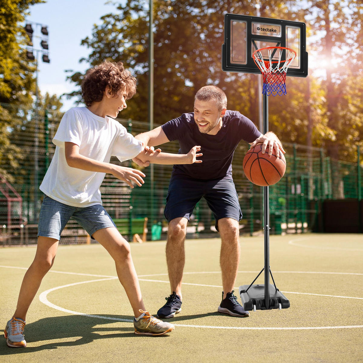 BASKETBALLKORB Dirk,mit Rollen, inklusive Ball und Pumpe,schwarz - Schwarz, Textil (111/150cm) - tectake