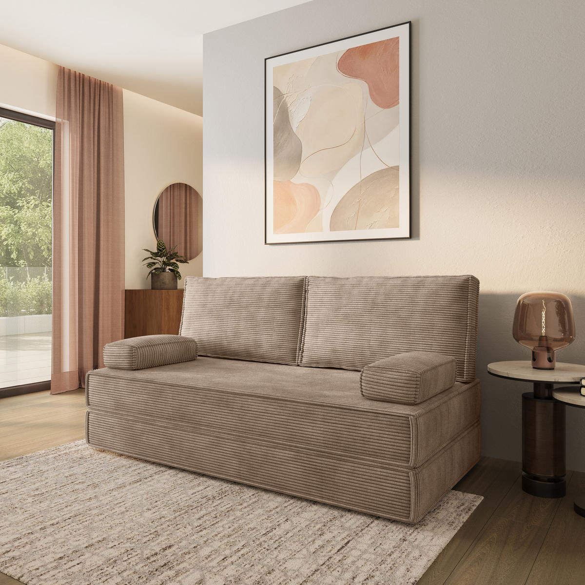 POHOVKA z pěny SILAR s funkcí spaní Manšestrová látka Béžová - béžová, textil (170/86/80cm) - MASSENO