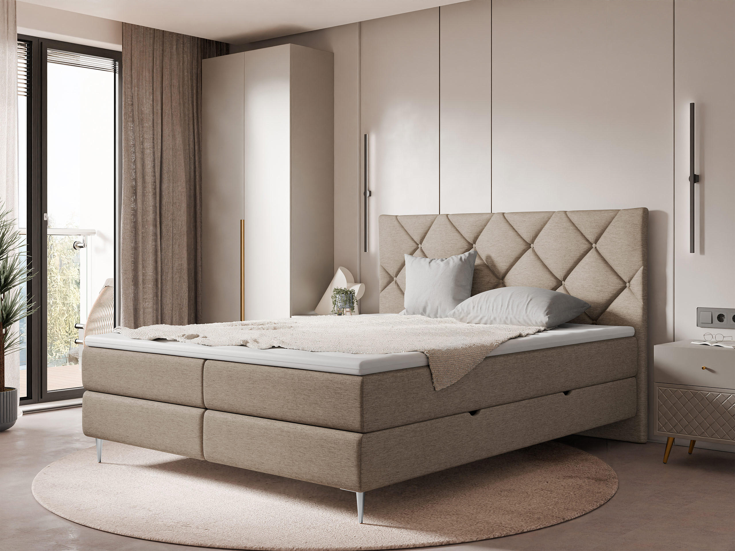 BOXBETT Letra - Chromfarben/Hellbraun, Holz/Textil (140/200cm) - MIRJAN24