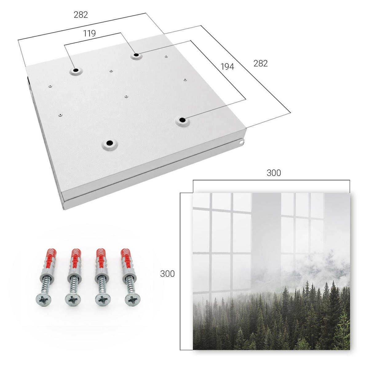 SCHLÜSSELBOX Weiß 30x30 cm – Türöffnung nach rechts - Nebelige Kiefern - Weiß, Metall (30/30/5cm) - TULUP