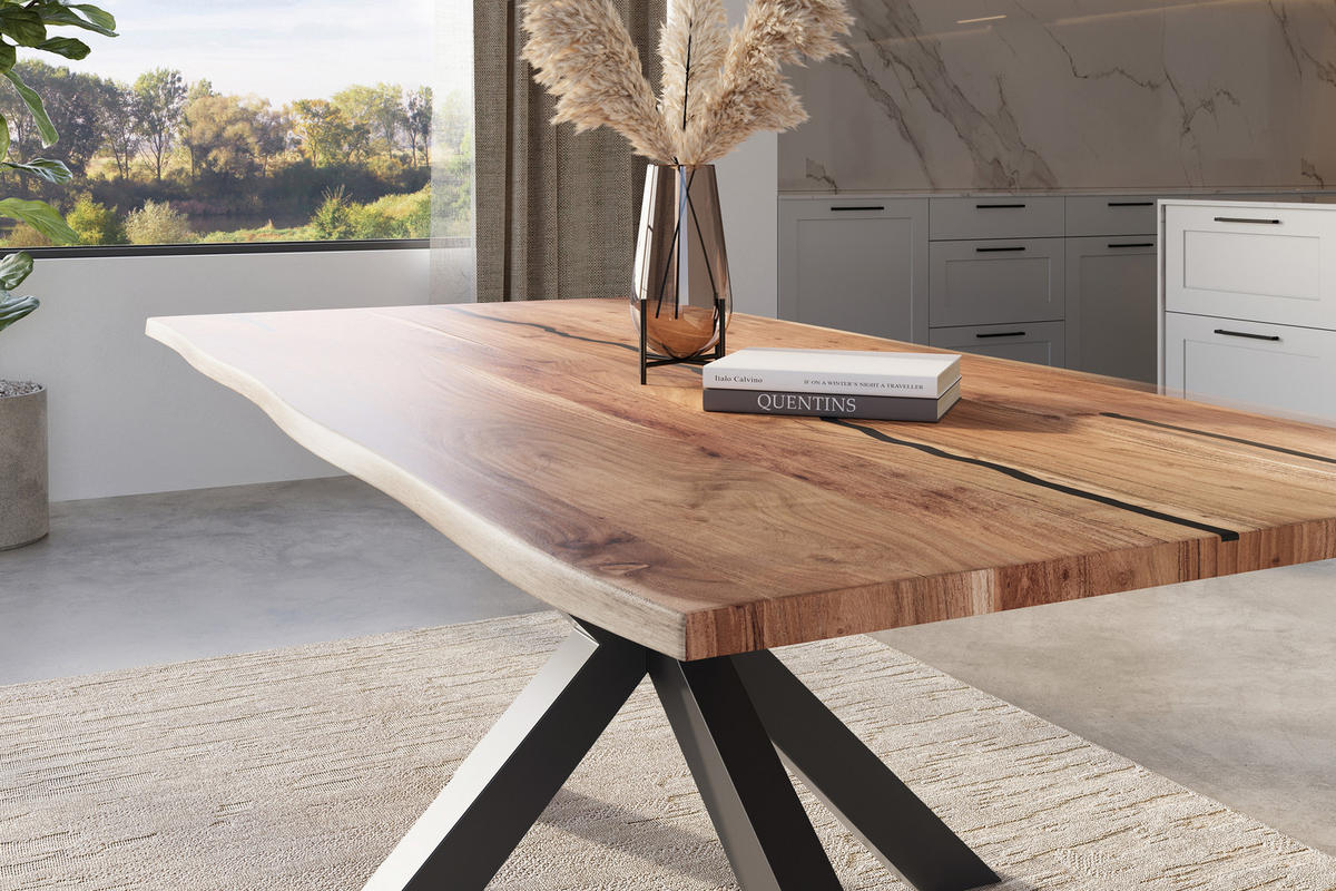 ESSTISCH POLLY - Beige/Schwarz, Holz/Metall (100/220/77cm) - SAM