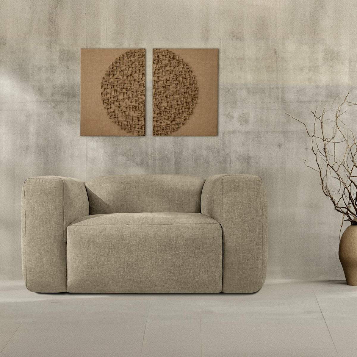 SESSEL BUFFO , Sandbraun - Dunkelbraun, Textil (130/73/96cm) - KONSIMO®