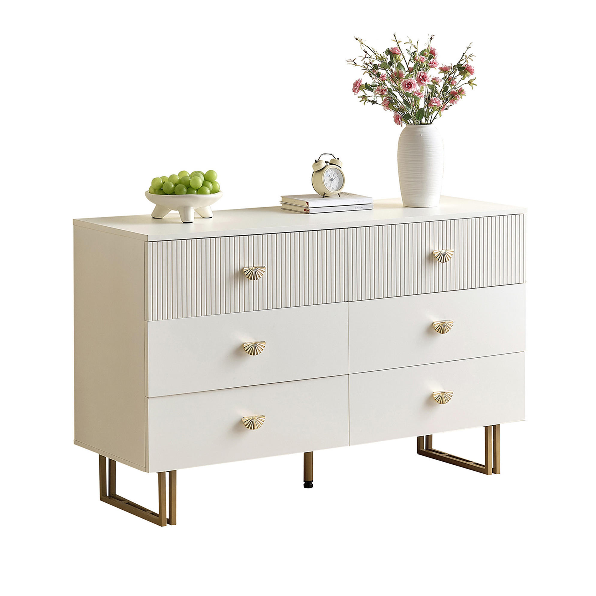 KOMMODE aus MDF 120x40x75cm in Weiß mit 6 Schubladen - Weiß, Holzwerkstoff (120/75/40cm) - Modfu