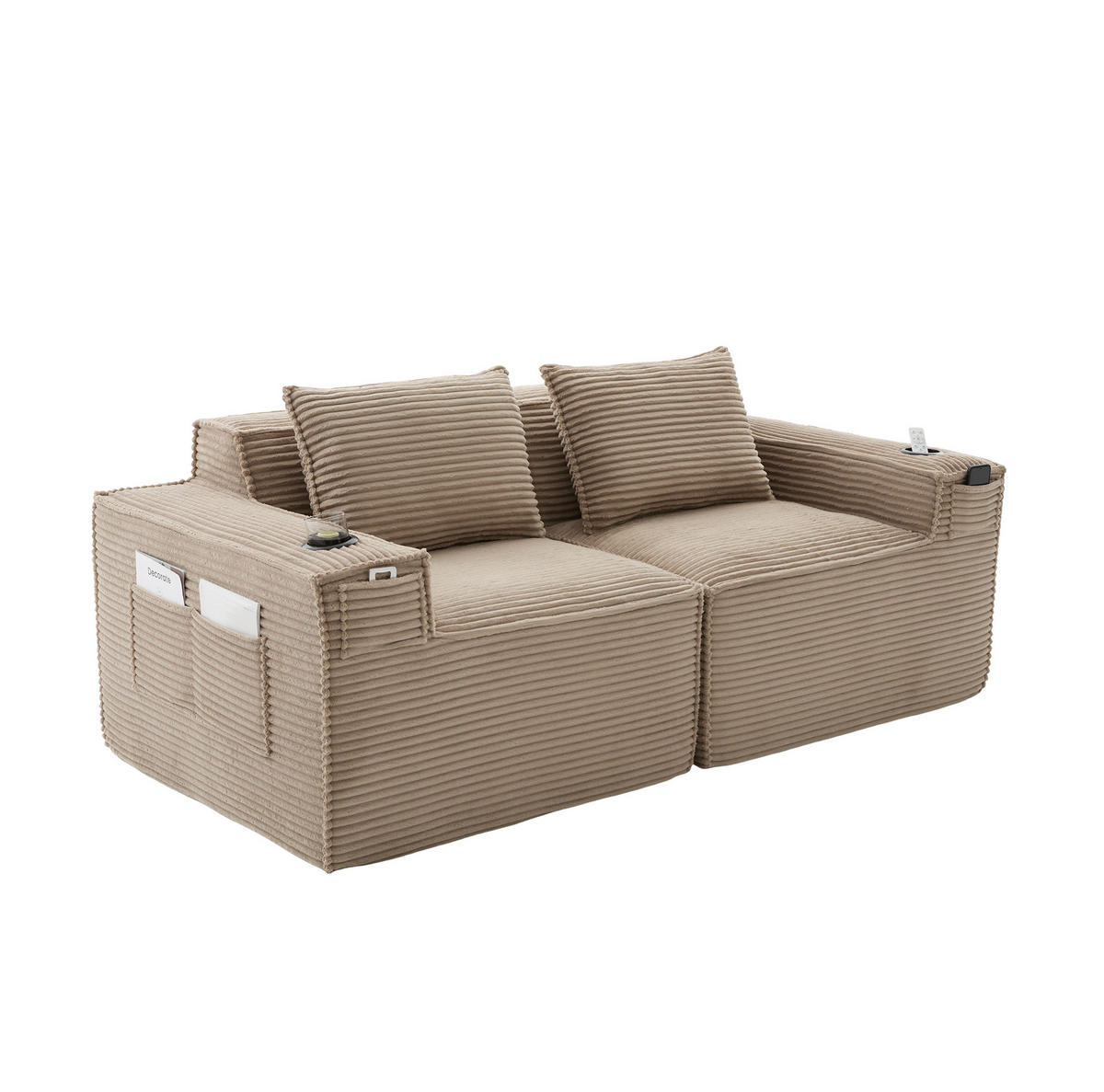 SOFA modulares 2-Sitzer 188 x 90 x 75 cm Cord Khaki - Braun, Kunststoff (188/75/90cm) - Meubliv