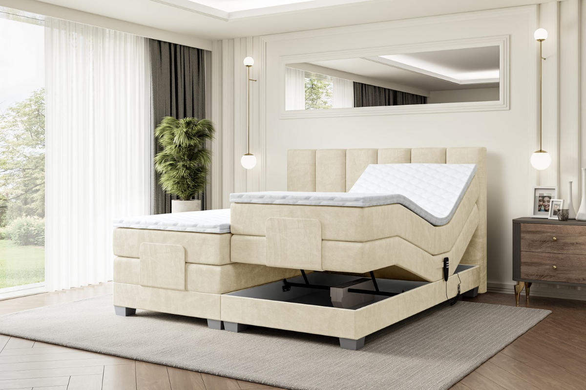 BOXSPRINGBETT elektrisch verstellbar mit 2 Matratzen H4/Taschenfederung AMEL EL 200 x 200 Beige - Beige, Holzwerkstoff (207/200cm) - ALTDECOR