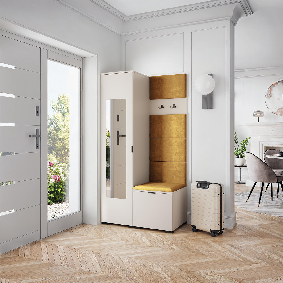 GARDEROBENSCHRANK VIRA 95/181/51 cm Modern Garderobe-Set Kaschmir - Kaschmir/Gelb, Holzwerkstoff (95/181/51cm) - MASSENO