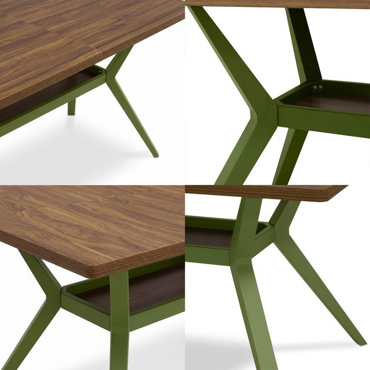 ESSTISCH 160cm Metallbeine Khaki Und Tischplatte Nussbaum-Optik Andrea - Nussbaumfarben/Grün, Holzwerkstoff/Metall (90/160/75cm) - Sicaan