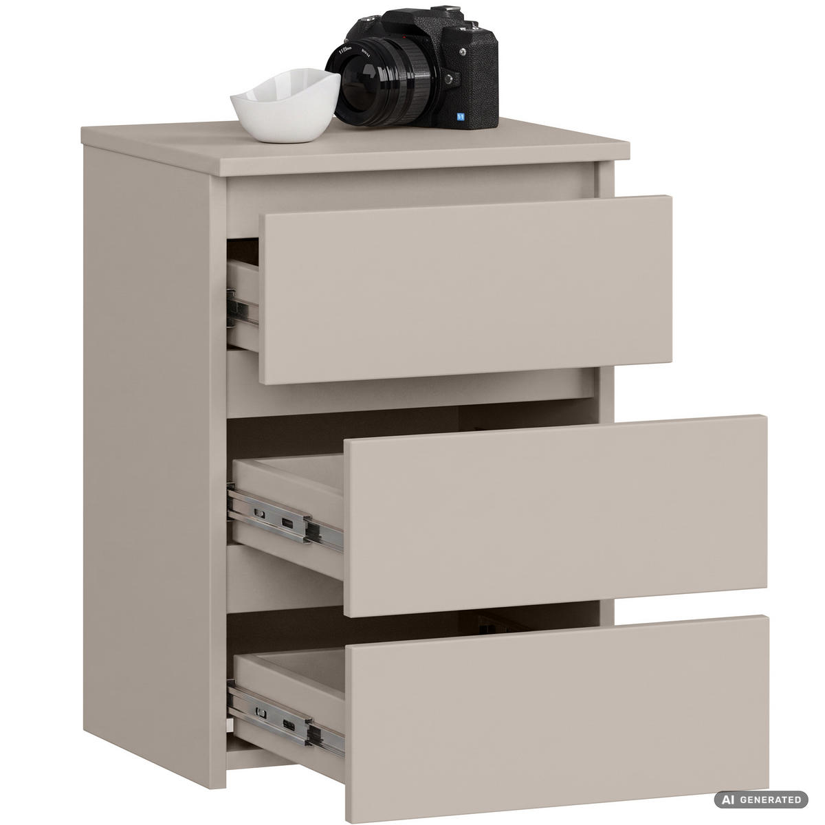 NACHTTISCH CL3 Kaschmir 40 cm 3 Schubladen Front Kaschmir B40xH57xT35 cm - Beige, Holzwerkstoff (40/57/35cm) - Akord