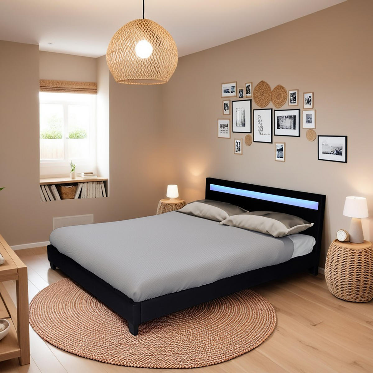 BETT CARDIFF 160x200, LED-Beleuchtung + 1 Lattenrost / Schwarz - Schwarz, Holzwerkstoff (160/200cm) - Weber Industries