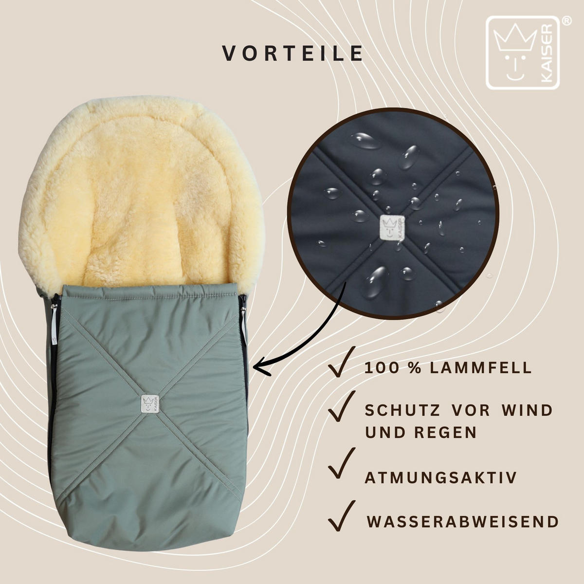 LAMMFELL-BABYSCHALENFUSSSACK Emmy, salbei green - Pastellgrün, Fell (37/10/80cm) - Kaiserbaby