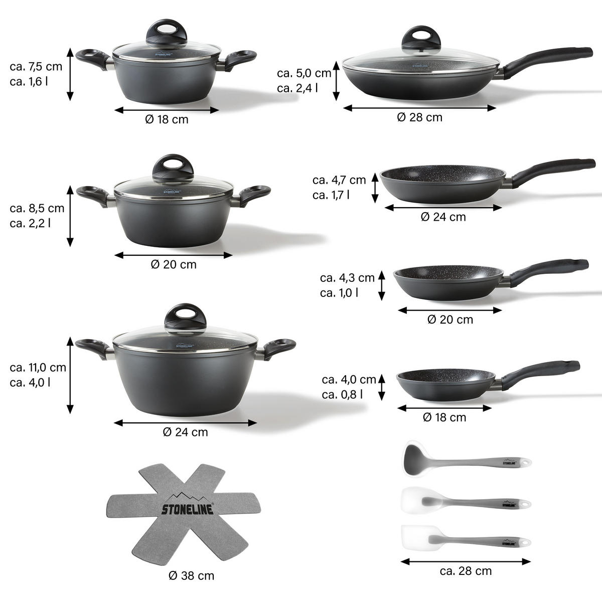 KOCHGESCHIRR SET 16-TEILIG - Grau, Metall - Stoneline