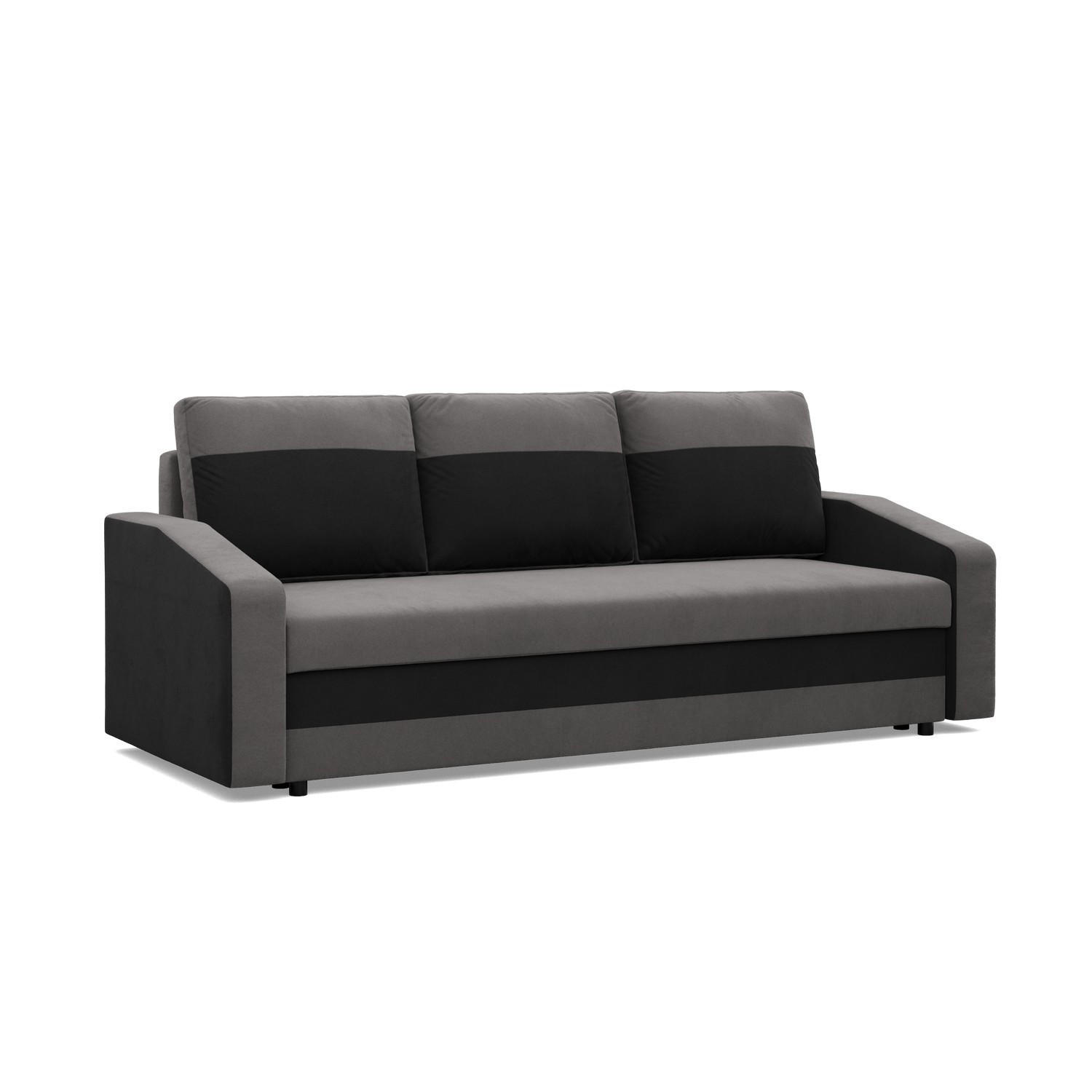 SOFA 3-SITZER MIT SCHLAFFUNKTION ORION, Grau + Schwarz - Schwarz/Grau, Textil (220/85/92cm)