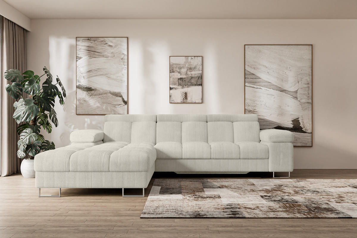 ECKSOFA mit Schlaffunktion Ottomane Links COMA L 271x203x79 Creme Cord - Mokka, Holzwerkstoff/Textil (271/203cm) - ALTDECOR