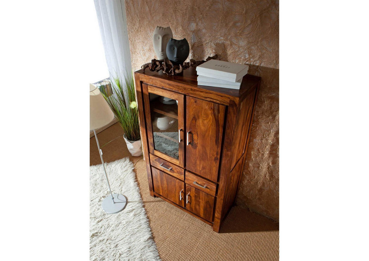 VITRINE Sheesham 90x45x148 braun lackiert METRO LIFE #103 - Braun, Holz (90/148/45cm) - Massivmoebel24