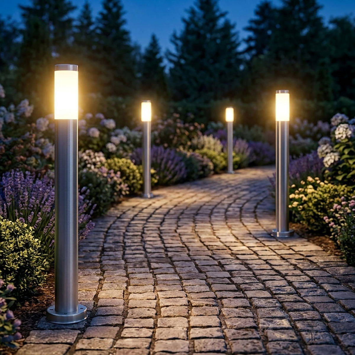 LED STEHLEUCHTE Edelstahl Silber opal 4er Set - Silberfarben, Metall (7.6/7.6/80cm) - Globo Lighting