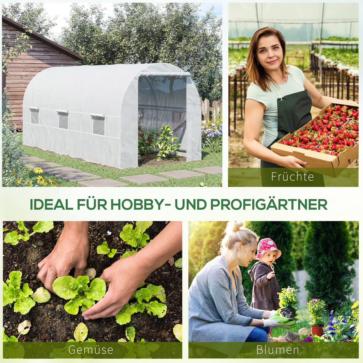 FOLIENGEWÄCHSHAUS, Weiß, PE, Metallrohr - Weiß, Kunststoff (200/200/445cm) - Outsunny
