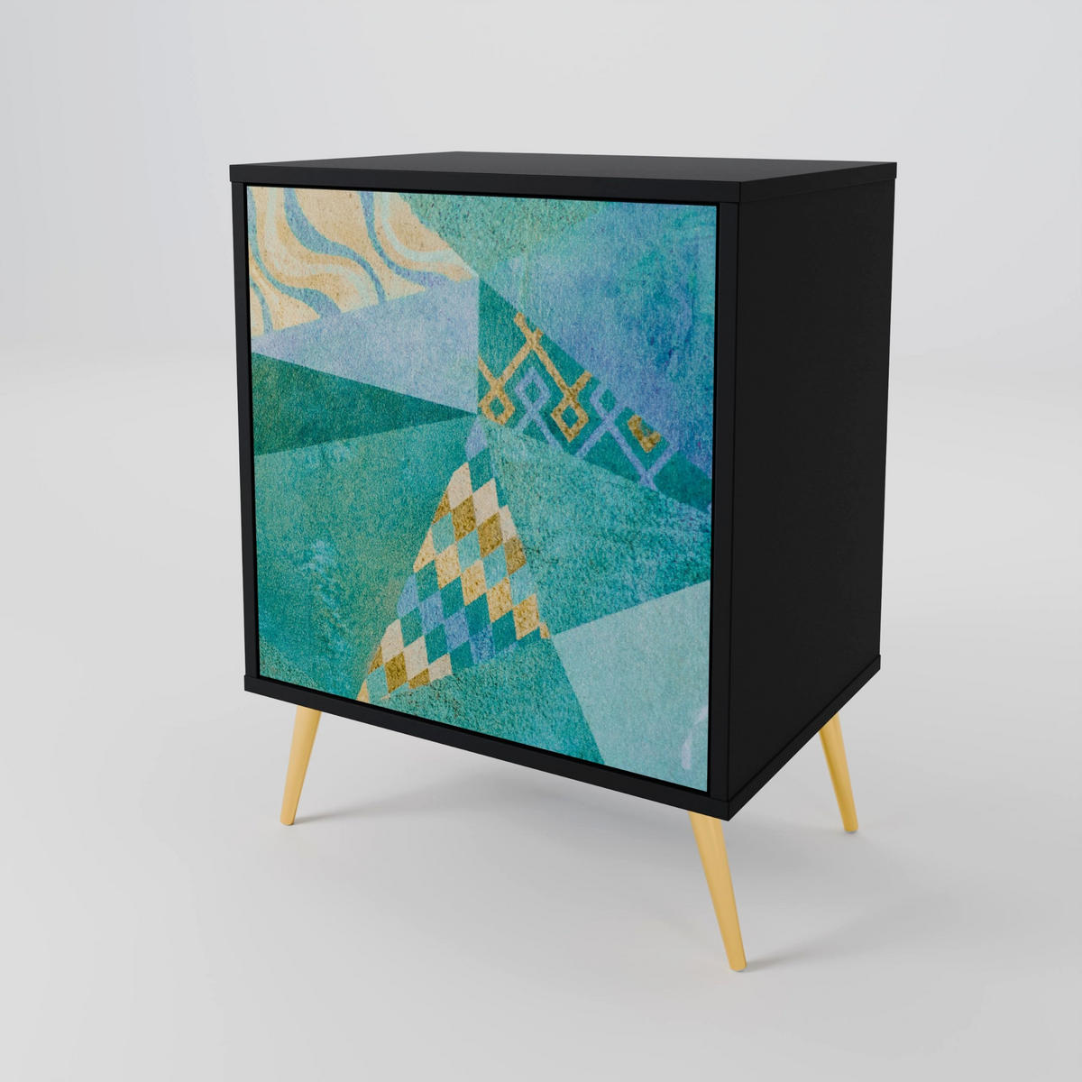 SIDEBOARD SPECTRUM SPLENDOR, Schwarz, 57,5x42x70,5 cm, Schwarze Metall-Sternfüße - Multicolor/Schwarz, Holzwerkstoff/Metall (57.5/70.5/42cm) - SpaceRebels