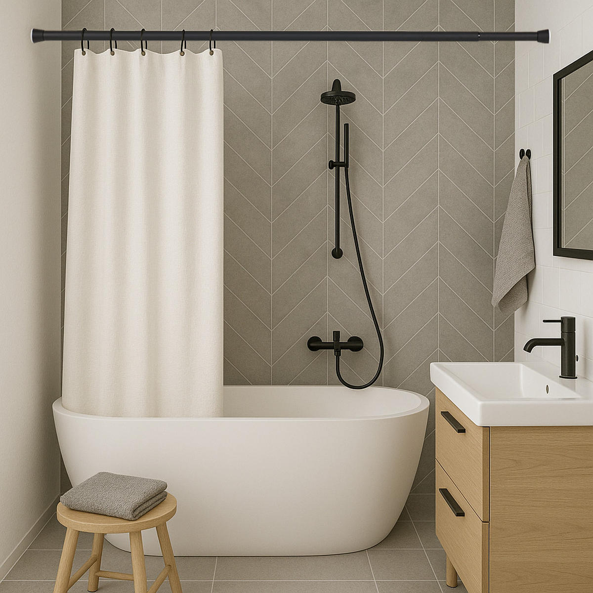 TELESKOP-VORHANGSTANGE mit Spannbefestigung Ø28 mm – Schwarz (70–120 cm) - Schwarz, Metall (2.8/120cm) - STORESDECO