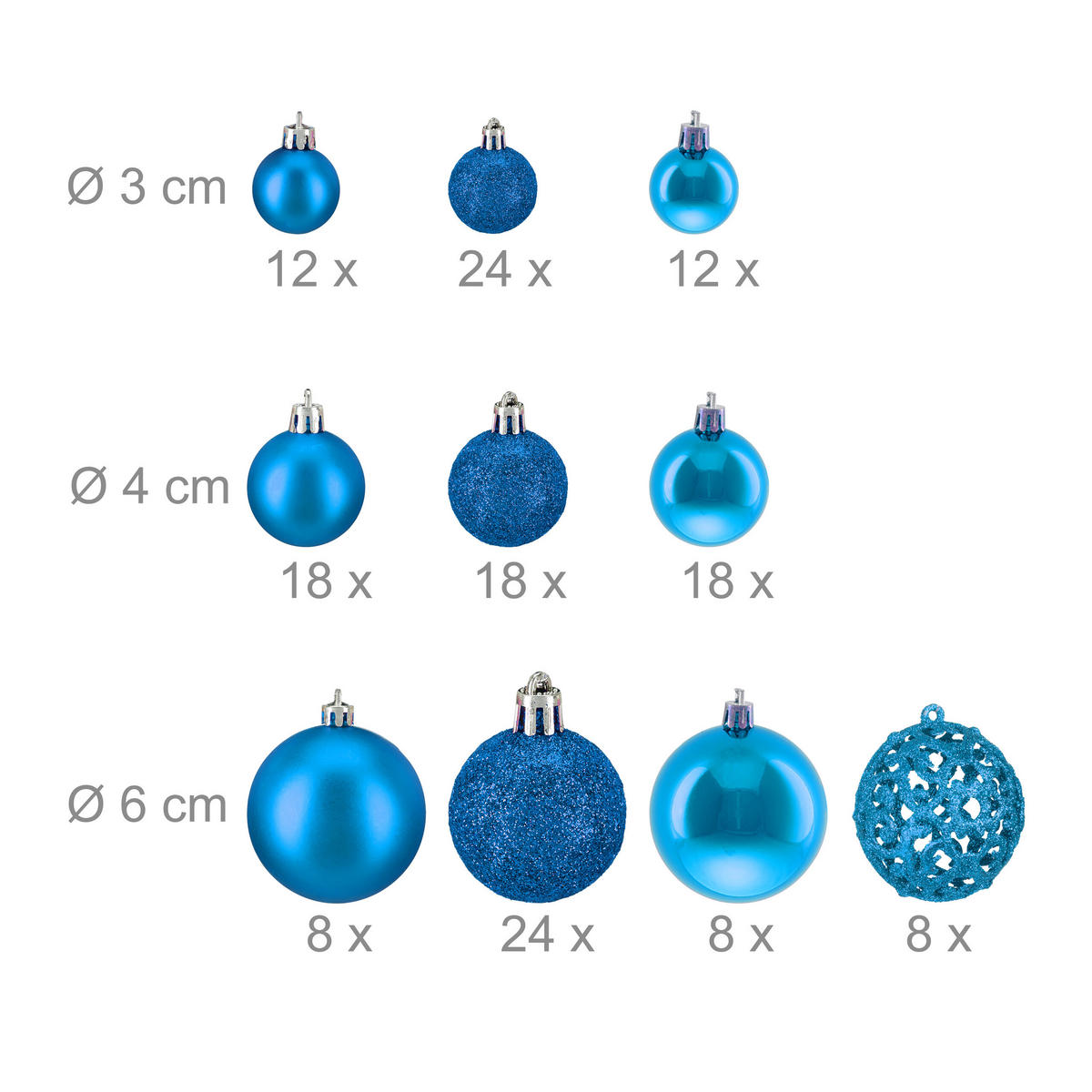 150-TLG.WEIHNACHTSKUGELN-SET - Türkis, Kunststoff (6/7/6cm) - Relaxdays