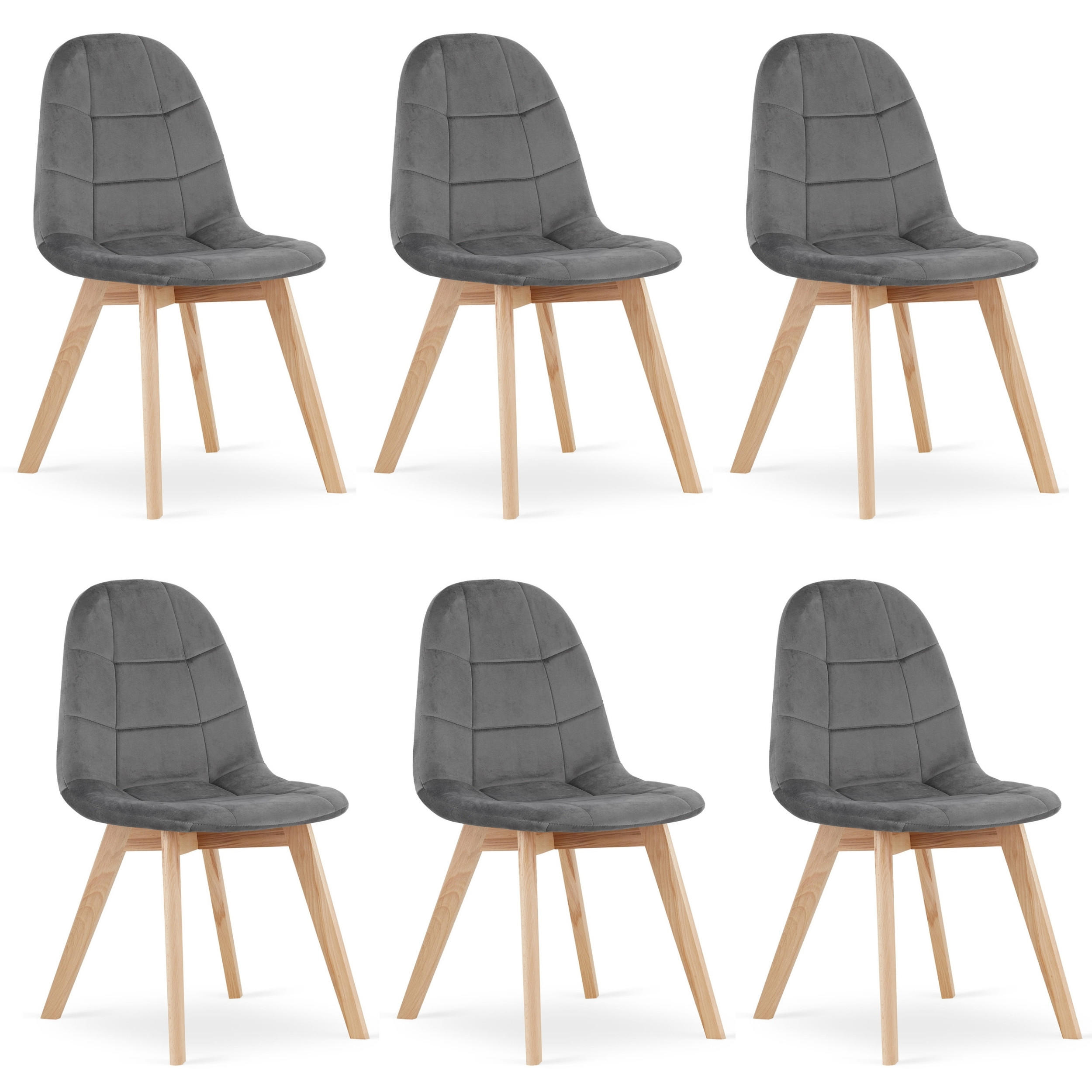 STUHL SORANO 6-er Set, Grau, mit Samtstoff gepolstert - Anthrazit, Holz/Textil (45/82/54cm) - Komodee
