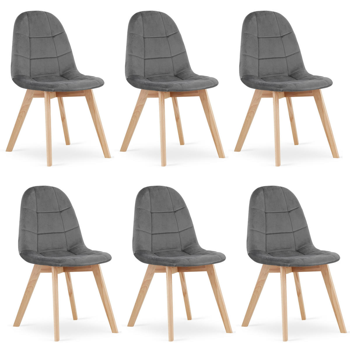 STUHL SORANO 6-er Set, Grau, mit Samtstoff gepolstert - Anthrazit, Holz/Textil (45/82/54cm) - Komodee