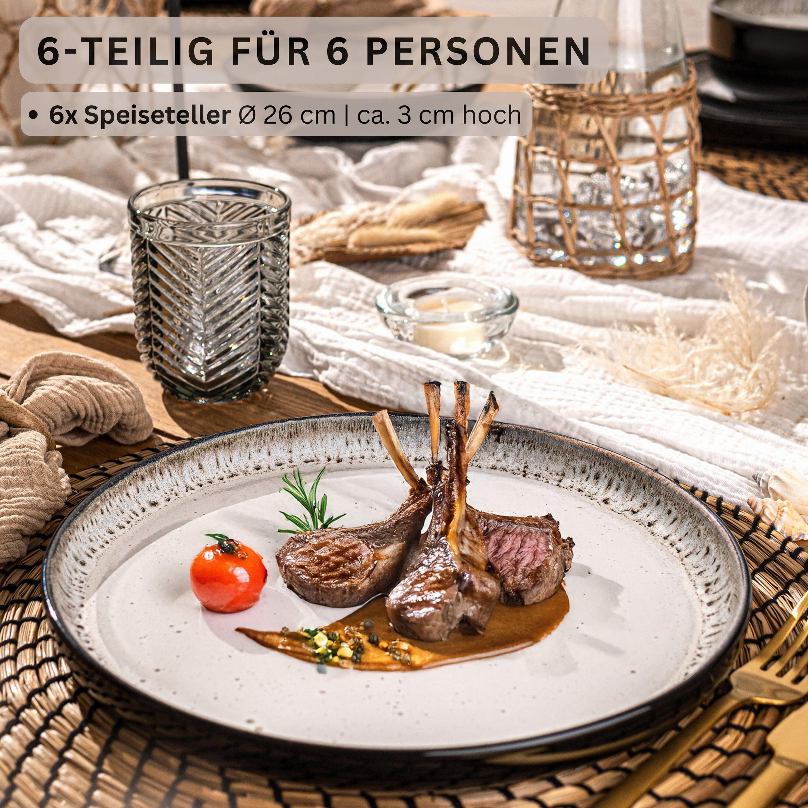 SPEISETELLER SET SANSIBAR- 6 teilig aus Steingut - Schwarz, Keramik (17cm) - Sänger