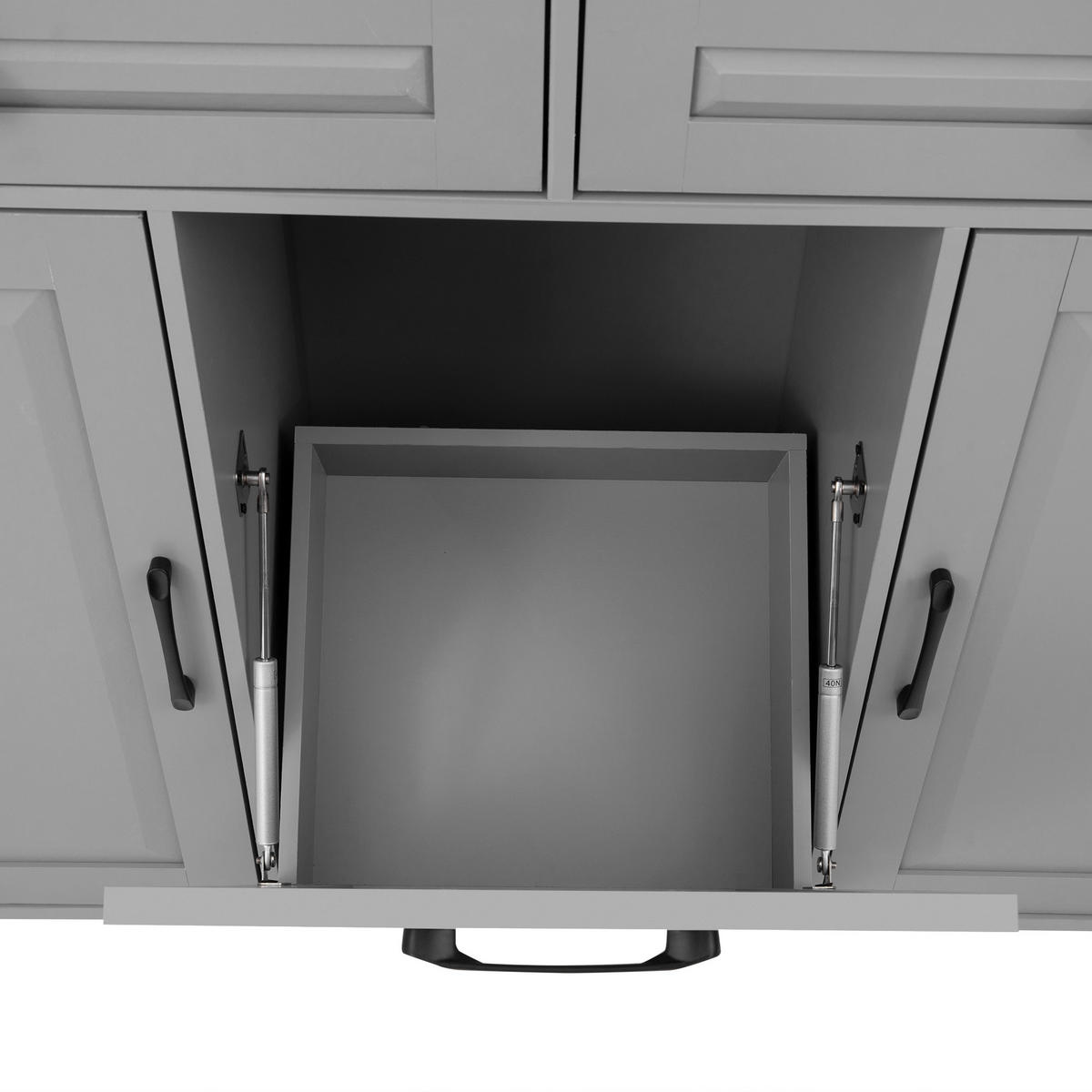 KÜCHENINSEL 120x75x92cm Grau mit Ausziehplatte,Mülleimerfach & Rollen - Grau, Holzwerkstoff (120/92/75cm) - Modfu