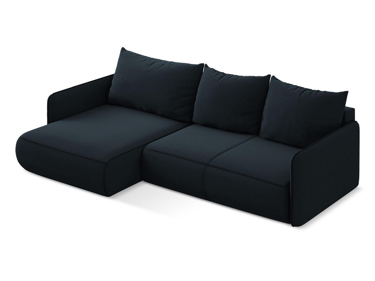ECKSOFA mit Schlaffunktion Samt Stoff Blau - Blau/Schwarz, Kunststoff/Textil (148/240cm) - Makamii