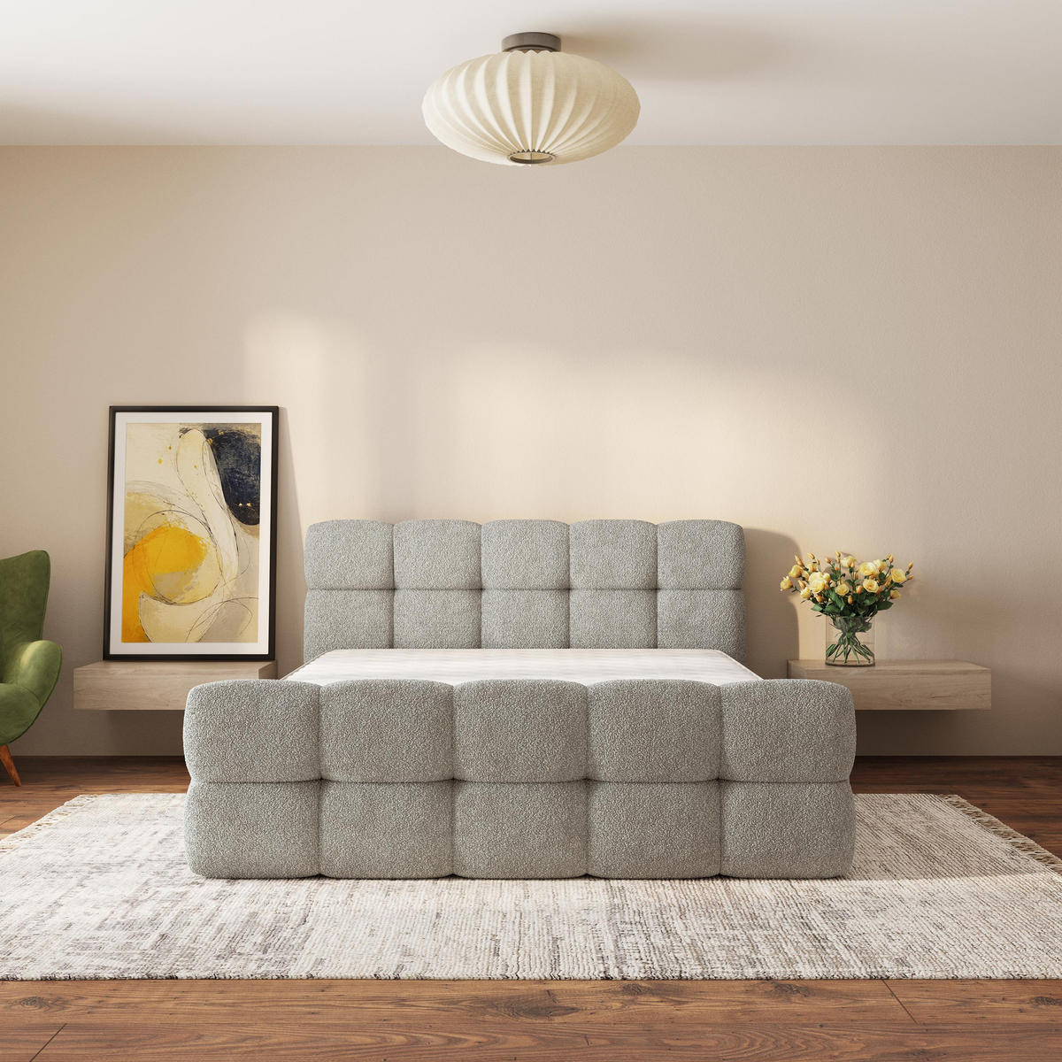 ČALOUNĚNÁ POSTEL ELIZJA 120x200 cm, s úložným prostorem, Světle šedá - QUELLE 83 - světle šedá, dřevo/textil (120/200cm) - MASSENO