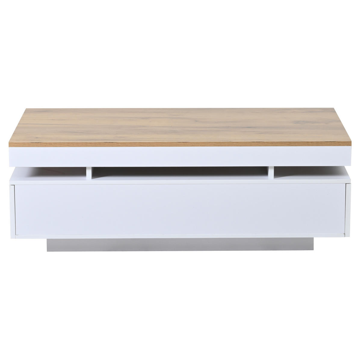 COUCHTISCH mit 2 Schubladen 100 x 50 x 35 cm Weiß Holzoptik mit LED - Weiß, Holzwerkstoff (100/50/35cm) - Meubliv