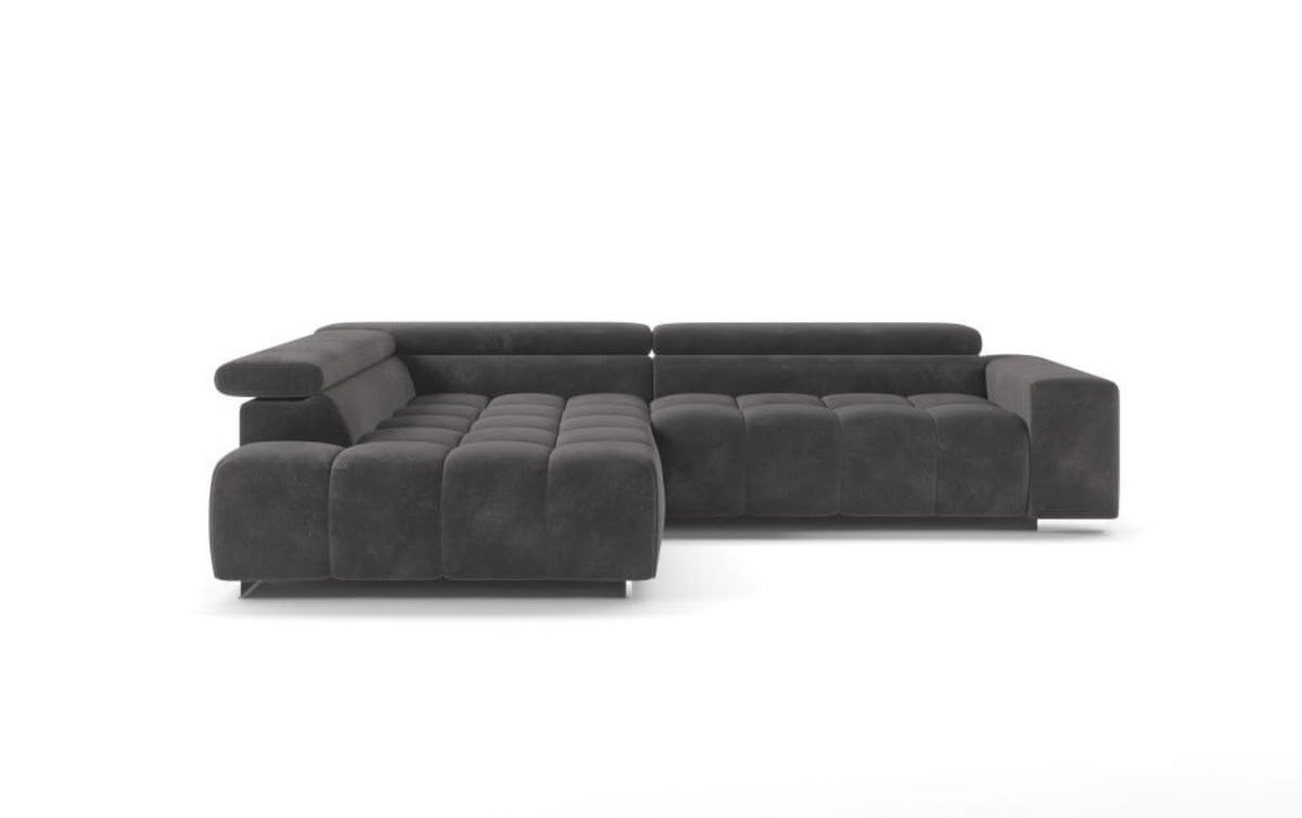 ECKSOFA mit verstellbaren Kopflehnen, Nosagfederung - Chromfarben/Dunkelgrau, Textil/Metall (310/225cm) - Cotta