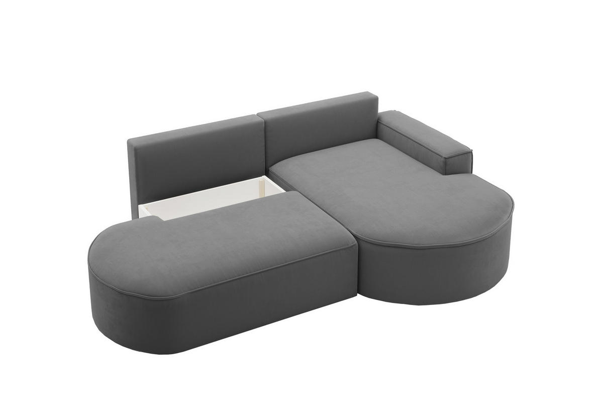 ECKSOFA mit Schlaffunktion und Bettkasten Modena Runden stoff Salvador Anthrazit Rechts - Anthrazit, Holz/Textil (278/179cm) - Kaiser Möbel
