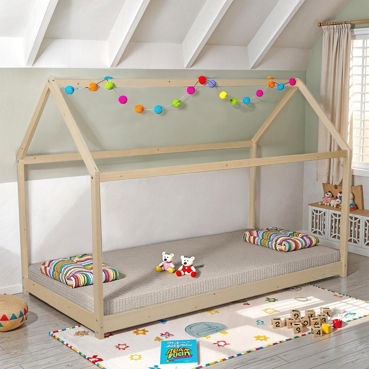 HAUSBETT PANDA mit Lattenrost / Kinderbett 90x190 cm - Naturfarben - Naturfarben, Holz (90/190cm) - Weber Industries