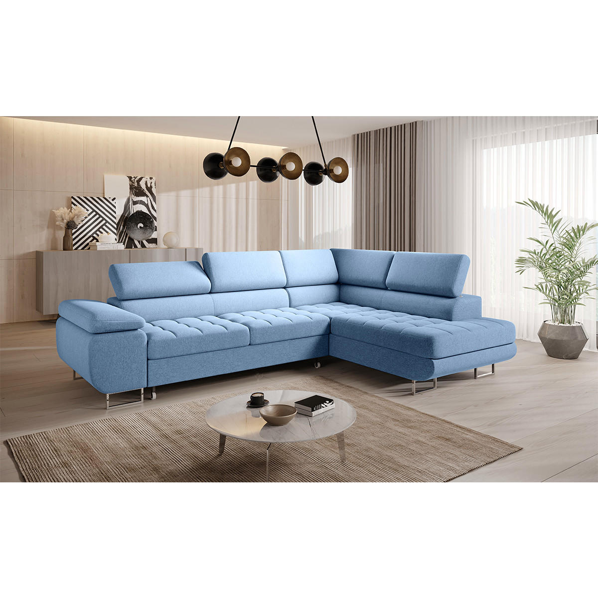 ECKSOFA Eden 4 Sitzplätze Blau - Blau, Holzwerkstoff (271/201cm) - Petits-meubles