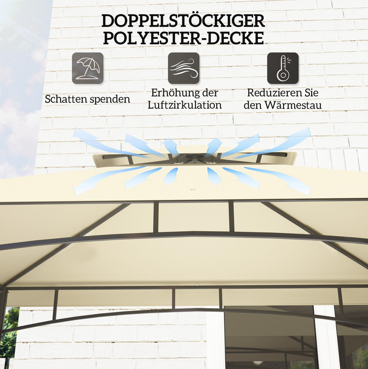 PERGOLA Grillpavillon 240/150/257 cm aus Stahl mit Doppeldach und Seitenablagen Beige - Beige, Metall (240/257/150cm) - Modenvie