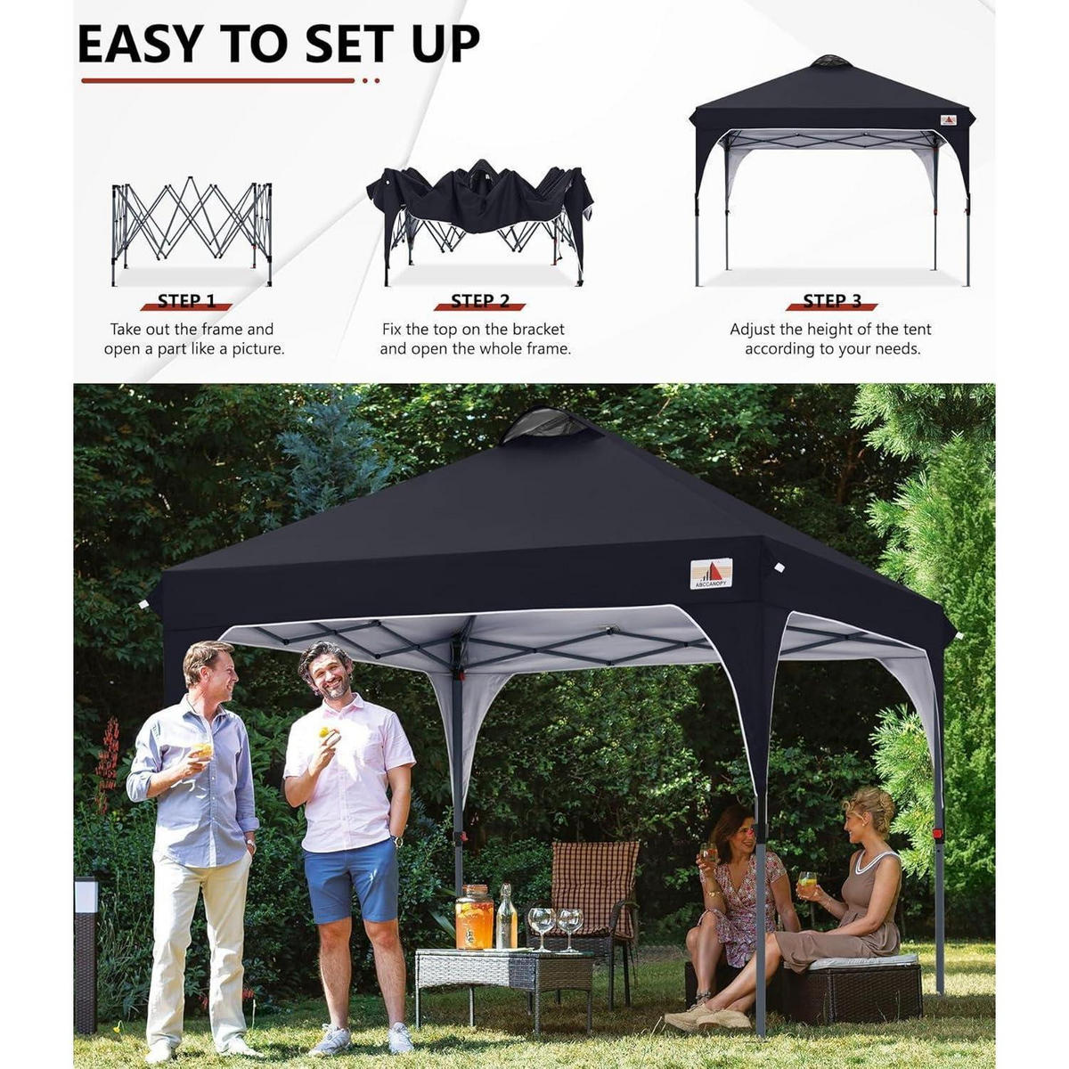 PAVILLON Pop-Up 2,5 x 2,5 m wasserdicht schwarz - Schwarz, Textil (243.8/259.1/243.8cm)