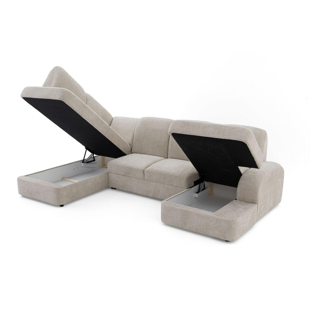 ECKSOFA VIBE U Links mit Schlaffunktion 129x263 Chenille Beige - Beige/Schwarz, Holz/Kunststoff (280/102/186cm) - Muffo
