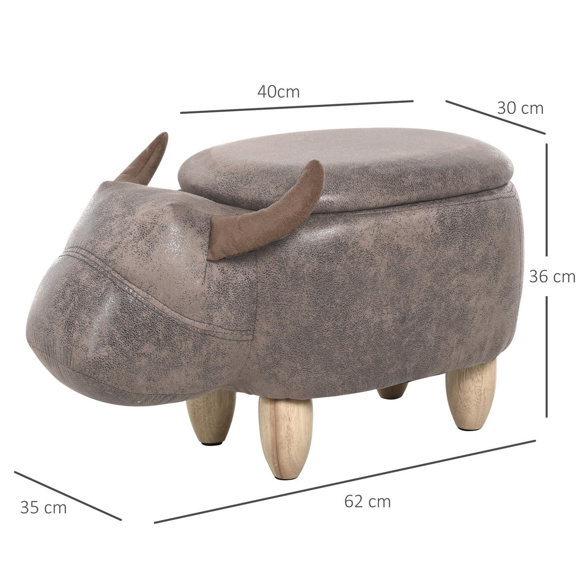 POUF DE-16365 mit Stauraum und Tierkopf-Design Braun - Braun, Textil (35/36/62cm) - ComfortXL