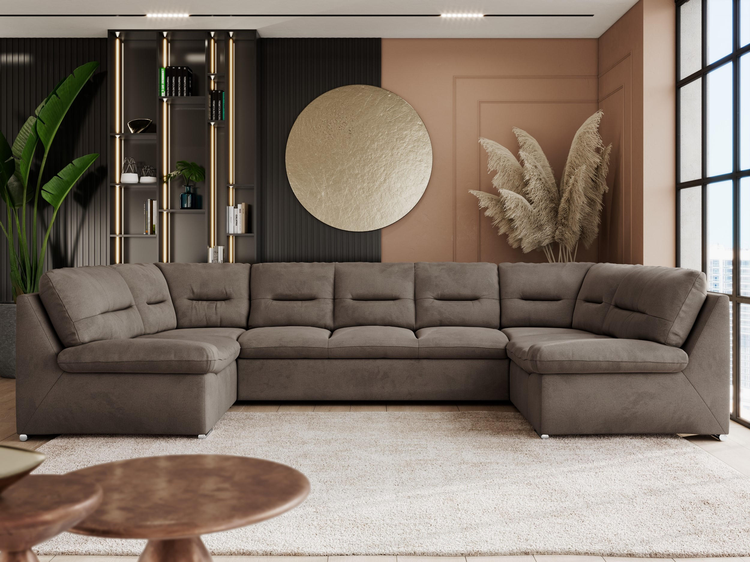 WOHNLANDSCHAFT COMODO U Braun Velvet - Silberfarben/Braun, Textil/Metall (340/93/206cm) - MKS