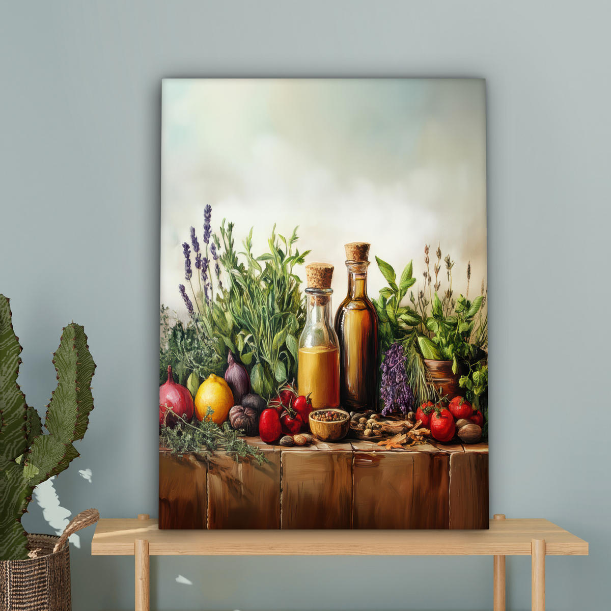 LEINWANDBILD Stilleben - Kräuter - Gewürze - Früchte - Farbenfroh 60x80 cm - Grün, Textil (60/80cm) - MuchoWow