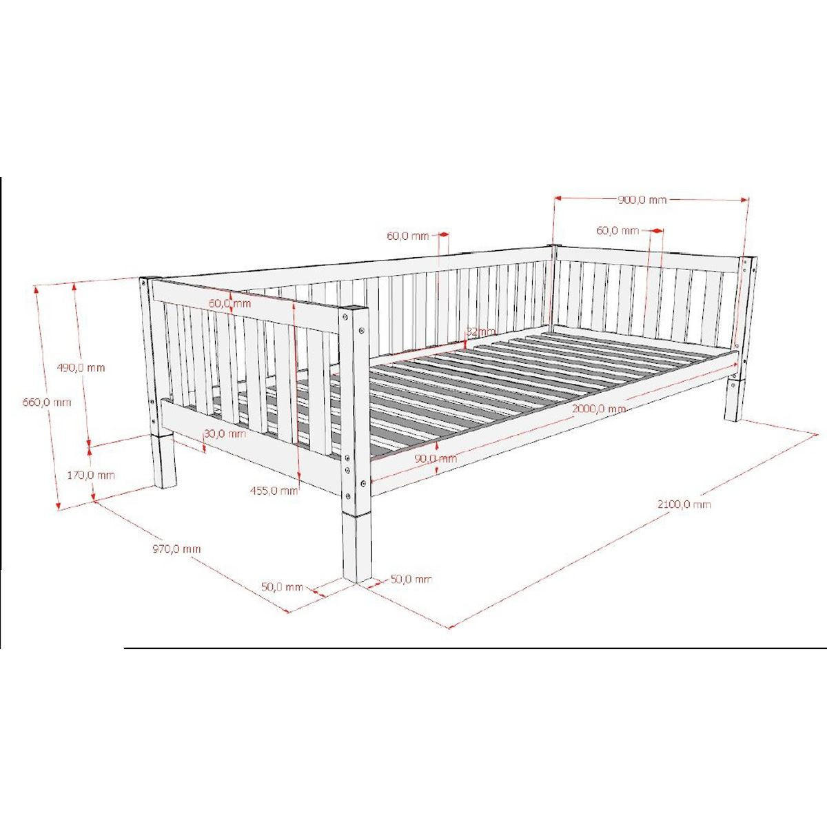 TAGESBETT Kapua 90x200 Bettschublade Rausfallschutz Kiefer massiv weiß - Weiß, Holz (90/200cm) - 58aufmkessel