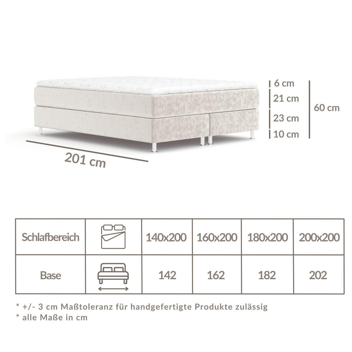 BOXSPRINGBETT Sub Ecru 160/200 cm mit Latex-Topper - Ecru/Silberfarben, Holz/Holzwerkstoff (160/200cm) - Maison de Reve