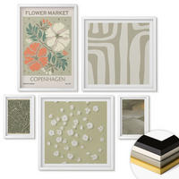WANDBILDER 5er-Set - 50x50 cm & 20x30 cm & 40x60 cm Weißer Rahmen - Abstrakte Boho-Muster - Weiß, Kunststoff (40/60cm) - ArtPrintCave